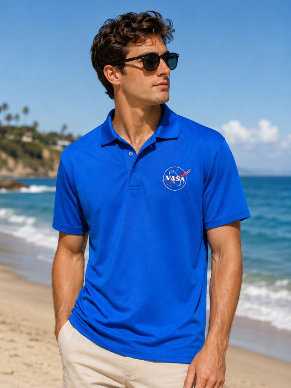 NASA Vansport Performance Polo Shirt Blue Moisture Wicking Men's SMALL NWT